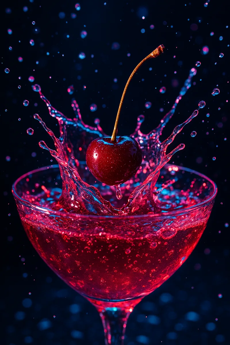 Colorful cherry cocktail splash visual